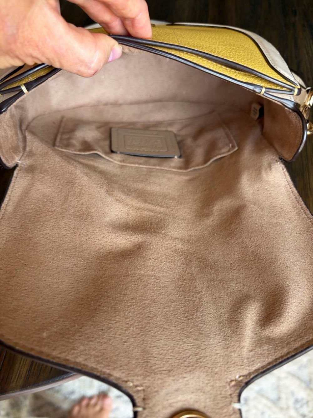 Coach Georgie Yellow and Chalk Pebble Leather Crossbody Saddle Bag - Picture 6 of 13